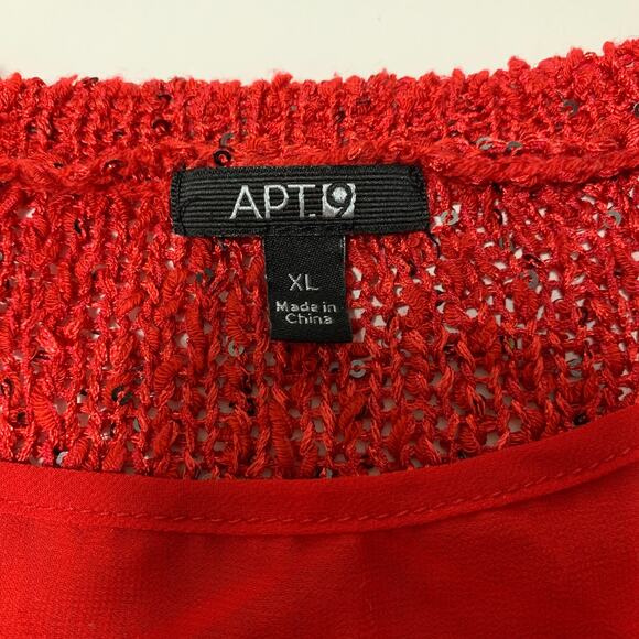 APT 9 Red Sequins Knit Long Sleeve Sweater XL - Picture 3 of 8
